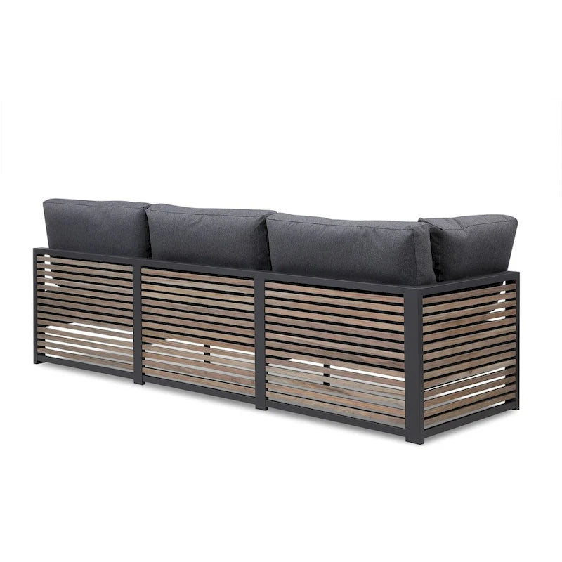 Canapé d'angle de terrasse Cadora en teck, 3 places, angle droit, 96,85 - Non disponible