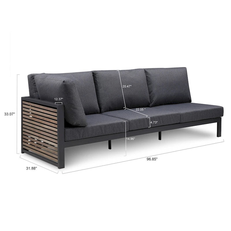 Canapé d'angle de terrasse Cadora en teck, 3 places, angle droit, 96,85 - Non disponible