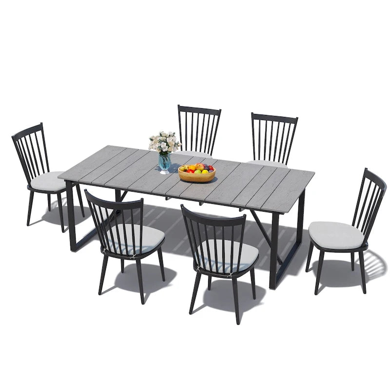 Ensemble de salle à manger d'extérieur en aluminium avec table rectangulaire et chaises