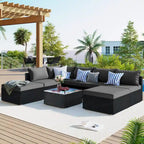 Ensemble de mobilier de patio gris élégant avec table en verre trempé