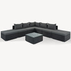 Ensemble de mobilier de patio gris élégant avec table en verre trempé