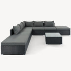 Ensemble de mobilier de patio gris élégant avec table en verre trempé