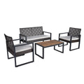 Ensemble de mobilier de patio 4 pièces pour balcon, véranda, jardin, cour et pelouse : plateau de table en bois d'acacia, coussins marron et beige