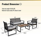Ensemble de mobilier de patio 4 pièces pour balcon, véranda, jardin, cour et pelouse : plateau de table en bois d'acacia, coussins marron et beige
