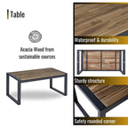 Ensemble de mobilier de patio 4 pièces pour balcon, véranda, jardin, cour et pelouse : plateau de table en bois d'acacia, coussins marron et beige