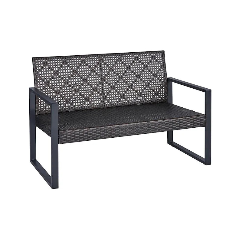 Ensemble de mobilier de patio 4 pièces pour balcon, véranda, jardin, cour et pelouse : plateau de table en bois d'acacia, coussins marron et beige