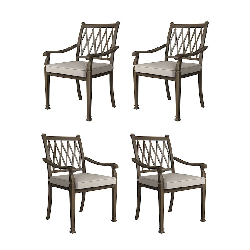 Chaises de salle à manger de patio en aluminium moulé à treillis avec coussins (ensemble de 4)