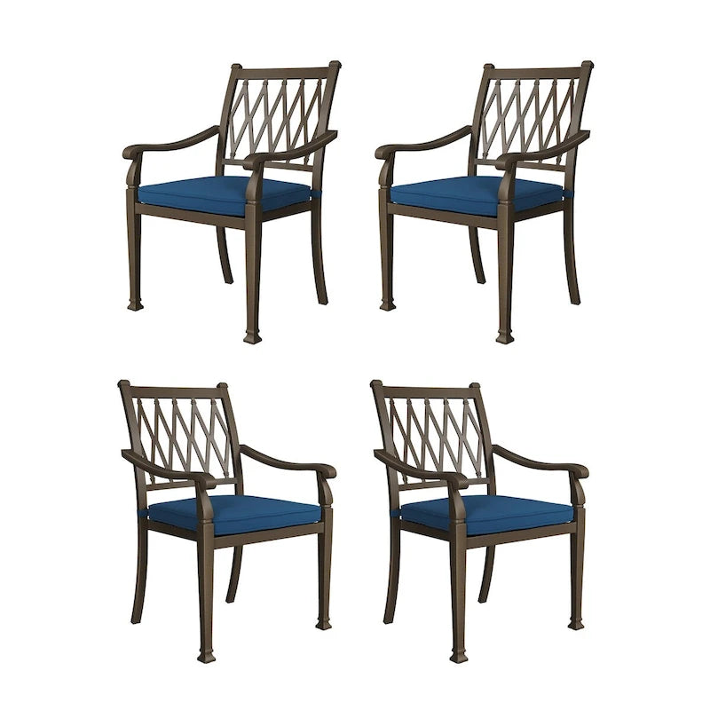Chaises de salle à manger de patio en aluminium moulé à treillis avec coussins (ensemble de 4)