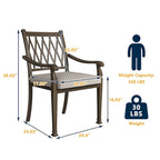 Chaises de salle à manger de patio en aluminium moulé à treillis avec coussins (ensemble de 4)