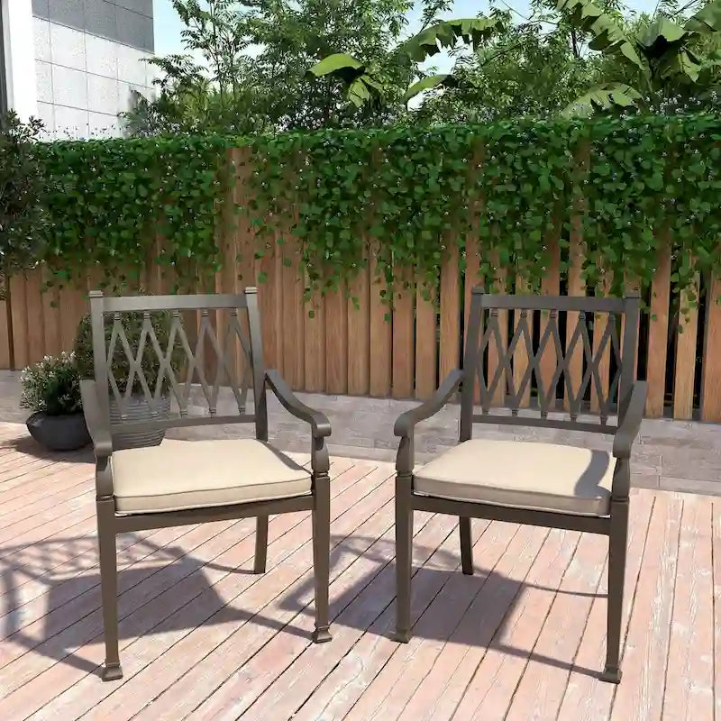 Chaises de salle à manger de patio en aluminium moulé à treillis avec coussins (ensemble de 4)