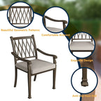 Chaises de salle à manger de patio en aluminium moulé à treillis avec coussins (ensemble de 4)