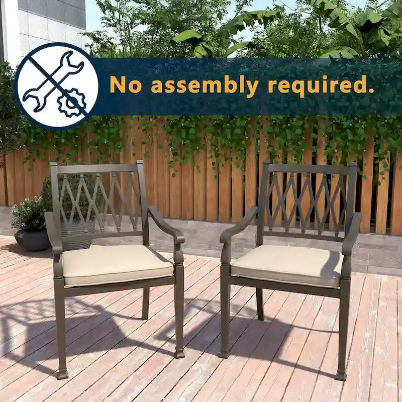 Chaises de salle à manger de patio en aluminium moulé à treillis avec coussins (ensemble de 4)