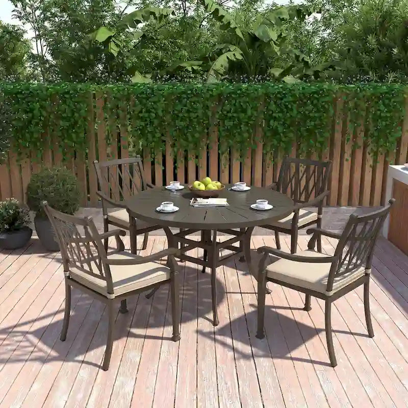 Chaises de salle à manger de patio en aluminium moulé à treillis avec coussins (ensemble de 4)
