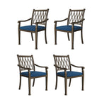 Chaises de salle à manger de patio en aluminium moulé à treillis avec coussins (ensemble de 4)
