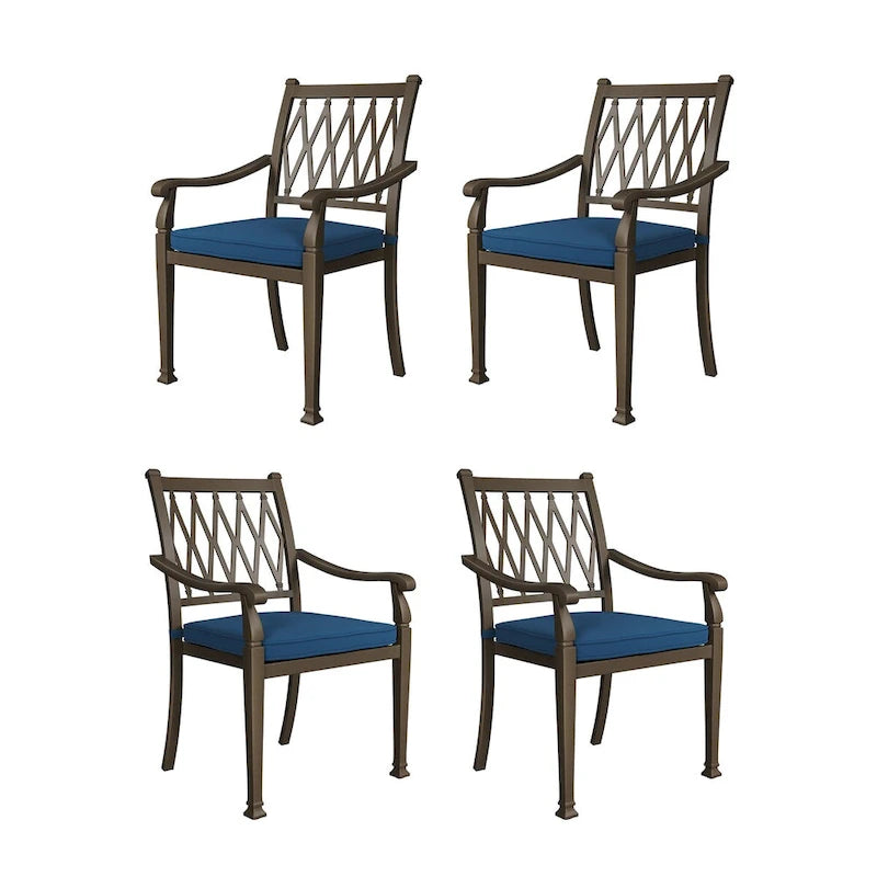 Chaises de salle à manger de patio en aluminium moulé à treillis avec coussins (ensemble de 4)