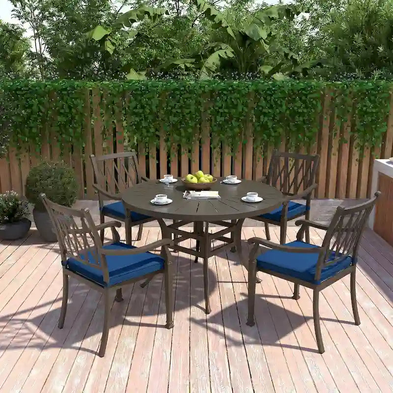 Chaises de salle à manger de patio en aluminium moulé à treillis avec coussins (ensemble de 4)