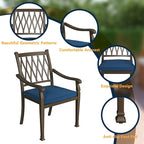 Chaises de salle à manger de patio en aluminium moulé à treillis avec coussins (ensemble de 4)