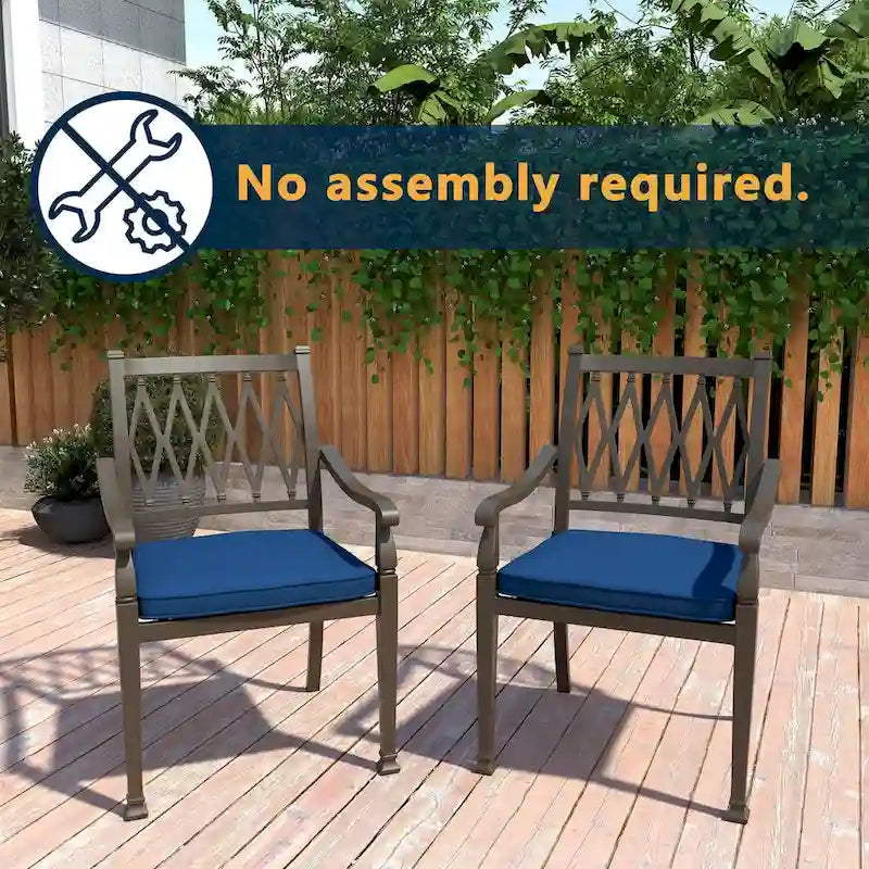 Chaises de salle à manger de patio en aluminium moulé à treillis avec coussins (ensemble de 4)
