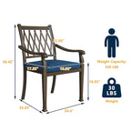 Chaises de salle à manger de patio en aluminium moulé à treillis avec coussins (ensemble de 4)