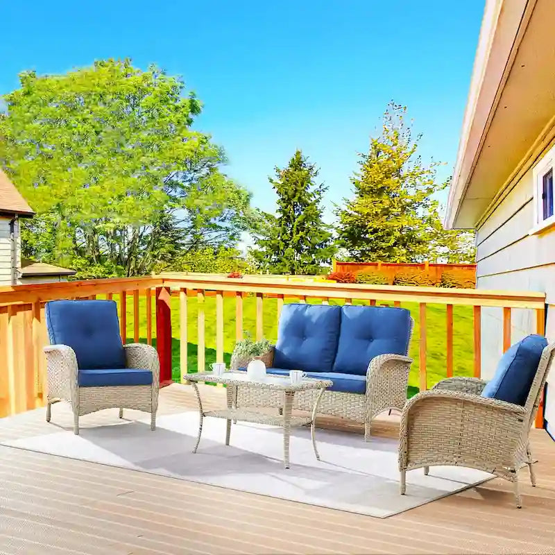 Outdoor Wicker Rattan Chairs with 2-Seater Sofa - Light Beige