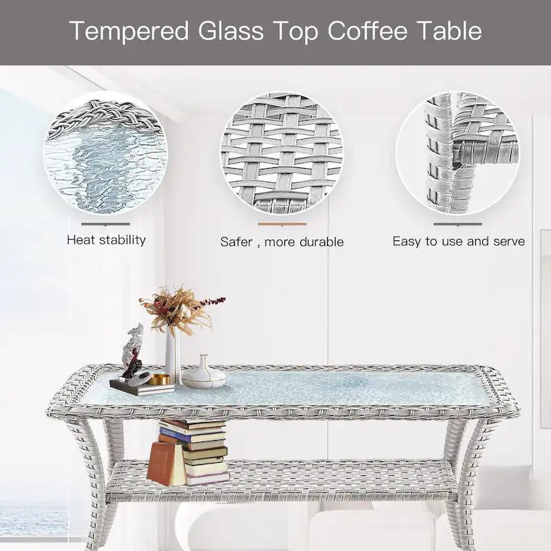 Fauteuils de jardin en rotin tressé avec canapé 2 places - Beige clair