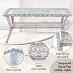 Fauteuils de jardin en rotin tressé avec canapé 2 places - Beige clair