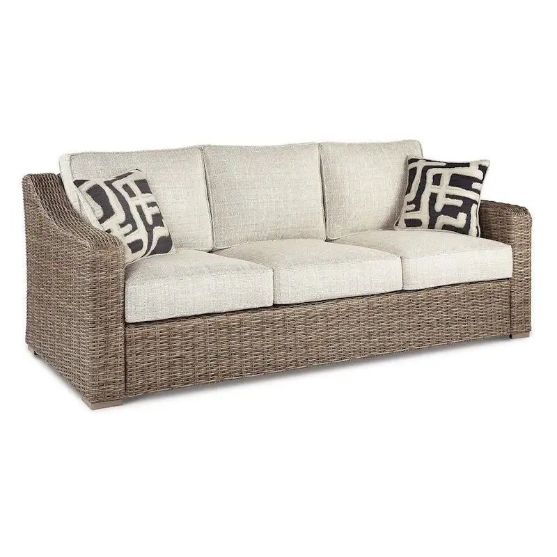 Ensemble canapé d'extérieur, fauteuils et brasero marron/beige Signature Design by Ashley Beachcroft - 83 cm L x 37 cm P x 36 cm H