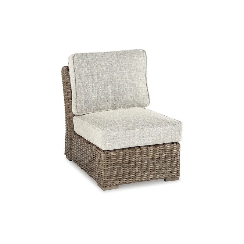 Ensemble canapé d'extérieur, fauteuils et brasero marron/beige Signature Design by Ashley Beachcroft - 83 cm L x 37 cm P x 36 cm H