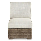 Ensemble canapé d'extérieur, fauteuils et brasero marron/beige Signature Design by Ashley Beachcroft - 83 cm L x 37 cm P x 36 cm H