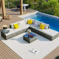 Ensemble de mobilier de patio extérieur élégant 8 pièces avec table en verre trempé