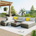Ensemble de mobilier de patio extérieur élégant 8 pièces avec table en verre trempé