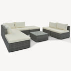 Ensemble de mobilier de patio extérieur élégant 8 pièces avec table en verre trempé