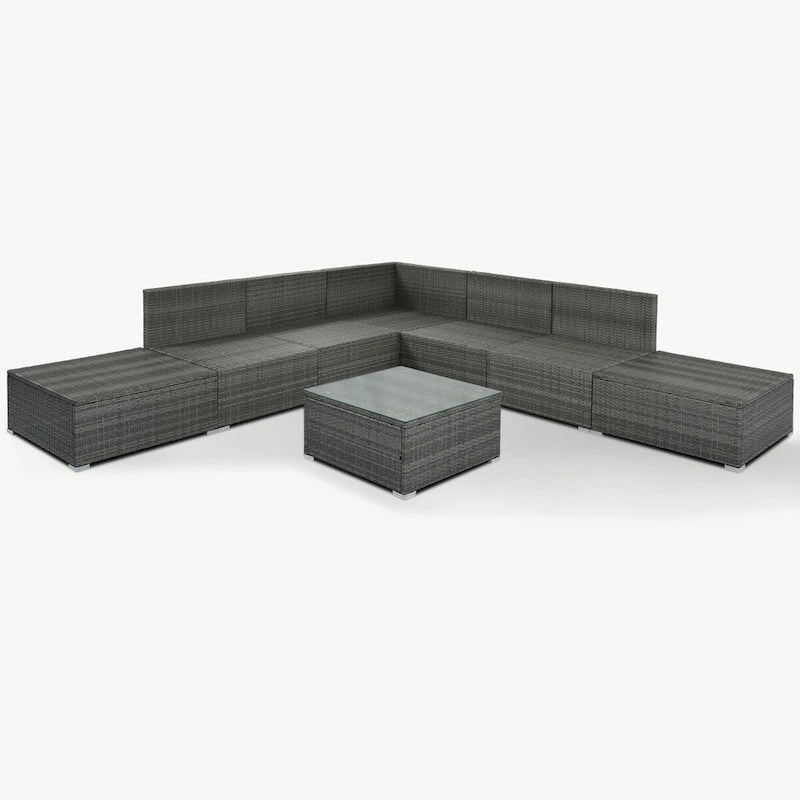 Ensemble de mobilier de patio extérieur élégant 8 pièces avec table en verre trempé