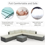 Ensemble de mobilier de patio extérieur élégant 8 pièces avec table en verre trempé