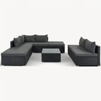 Ensemble de mobilier de patio extérieur élégant 8 pièces avec table en verre trempé
