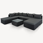 Ensemble de mobilier de patio extérieur élégant 8 pièces avec table en verre trempé