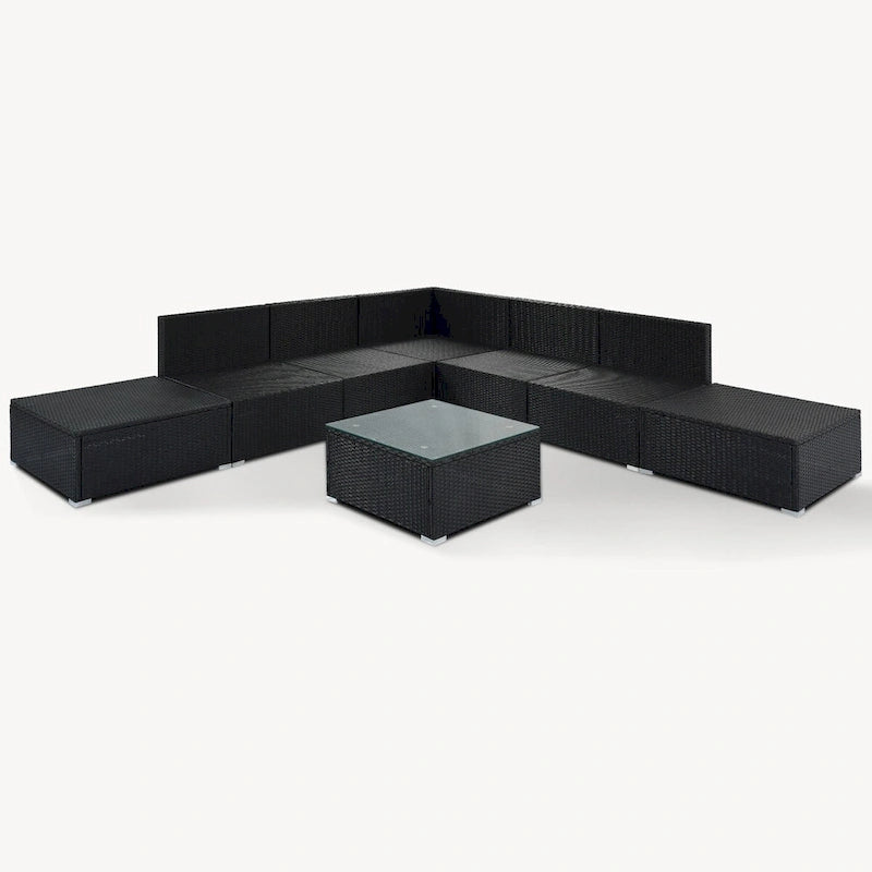 Ensemble de mobilier de patio extérieur élégant 8 pièces avec table en verre trempé