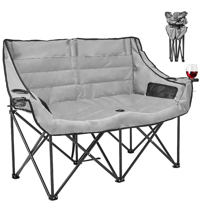 Chaise de camping pliante surdimensionnée 2 personnes DoCred entièrement rembourrée