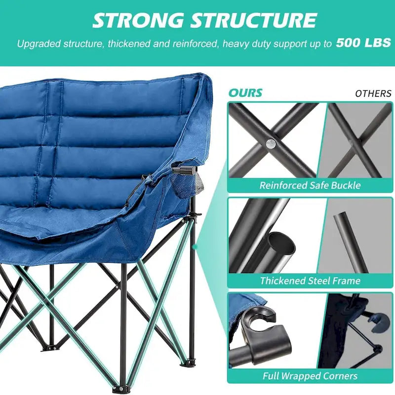 Chaise de camping pliante surdimensionnée 2 personnes DoCred entièrement rembourrée