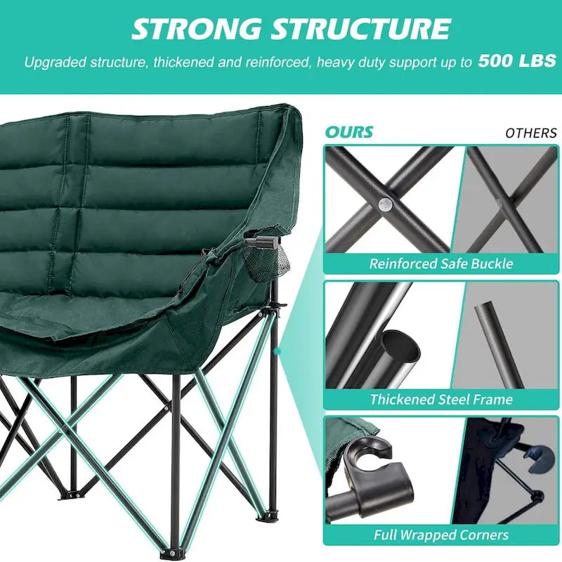 Chaise de camping pliante surdimensionnée 2 personnes DoCred entièrement rembourrée