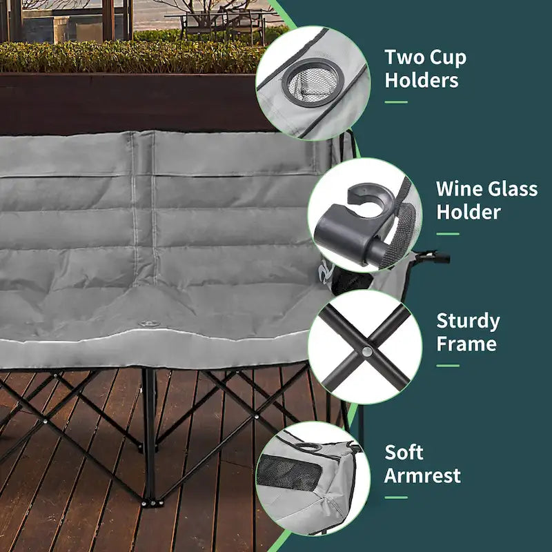 Chaise de camping pliante surdimensionnée 2 personnes DoCred entièrement rembourrée