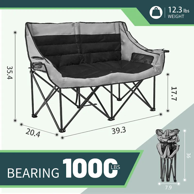 Chaise de camping pliante surdimensionnée 2 personnes DoCred entièrement rembourrée