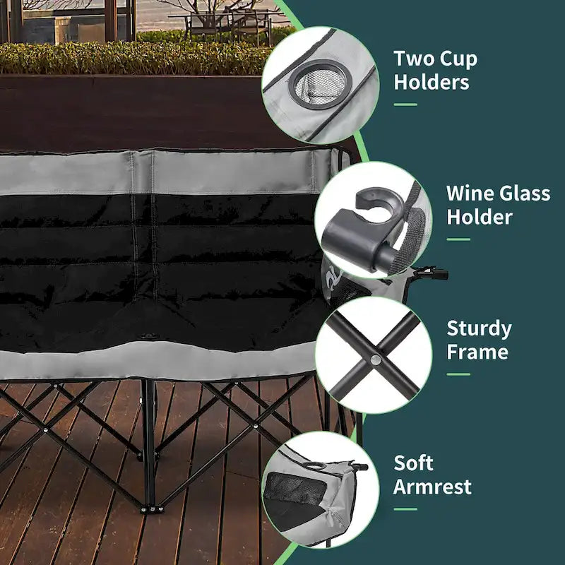 Chaise de camping pliante surdimensionnée 2 personnes DoCred entièrement rembourrée