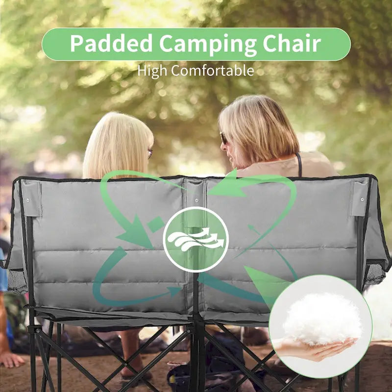 Chaise de camping pliante surdimensionnée 2 personnes DoCred entièrement rembourrée