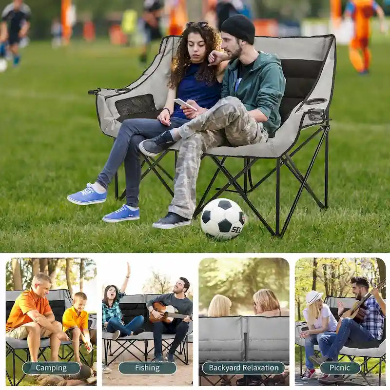 Chaise de camping pliante surdimensionnée 2 personnes DoCred entièrement rembourrée