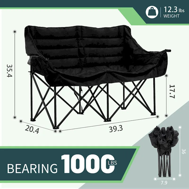 Chaise de camping pliante surdimensionnée 2 personnes DoCred entièrement rembourrée