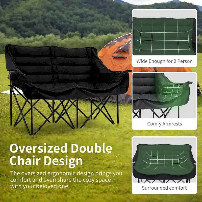 Chaise de camping pliante surdimensionnée 2 personnes DoCred entièrement rembourrée