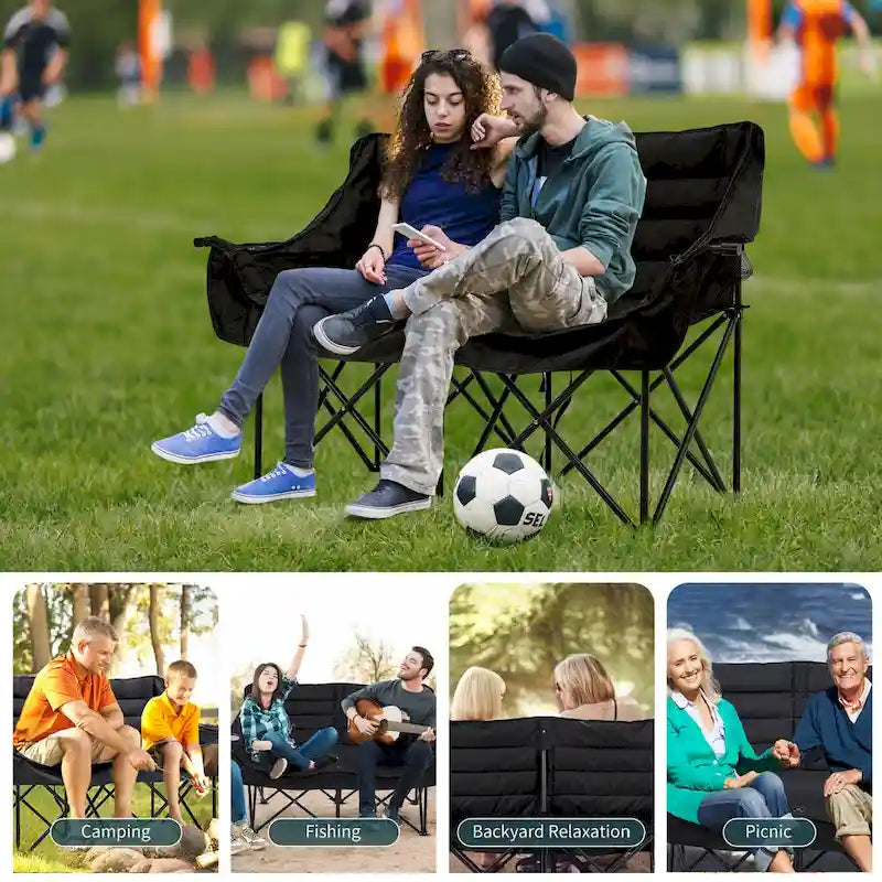 Chaise de camping pliante surdimensionnée 2 personnes DoCred entièrement rembourrée