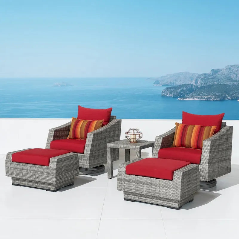 Ensemble Cannes 5 pièces en aluminium pour club de sport et repose-pieds d'extérieur