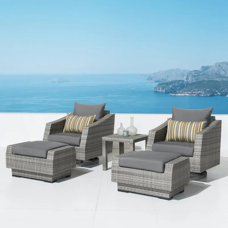 Ensemble Cannes 5 pièces en aluminium pour club de sport et repose-pieds d'extérieur